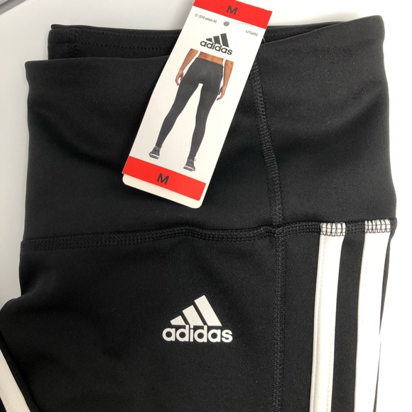 Adidas 3 stripe pants/tights ladies Medium Black - Picture 3 of 4